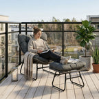 Bequemer Loungesessel aus Polyrattan mit Fußhocker und Dicken Polstern – Komfortabler Relaxsessel für Garten & Balkon – Grau