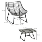 Bequemer Loungesessel aus Polyrattan mit Fußhocker und Dicken Polstern – Komfortabler Relaxsessel für Garten & Balkon – Grau