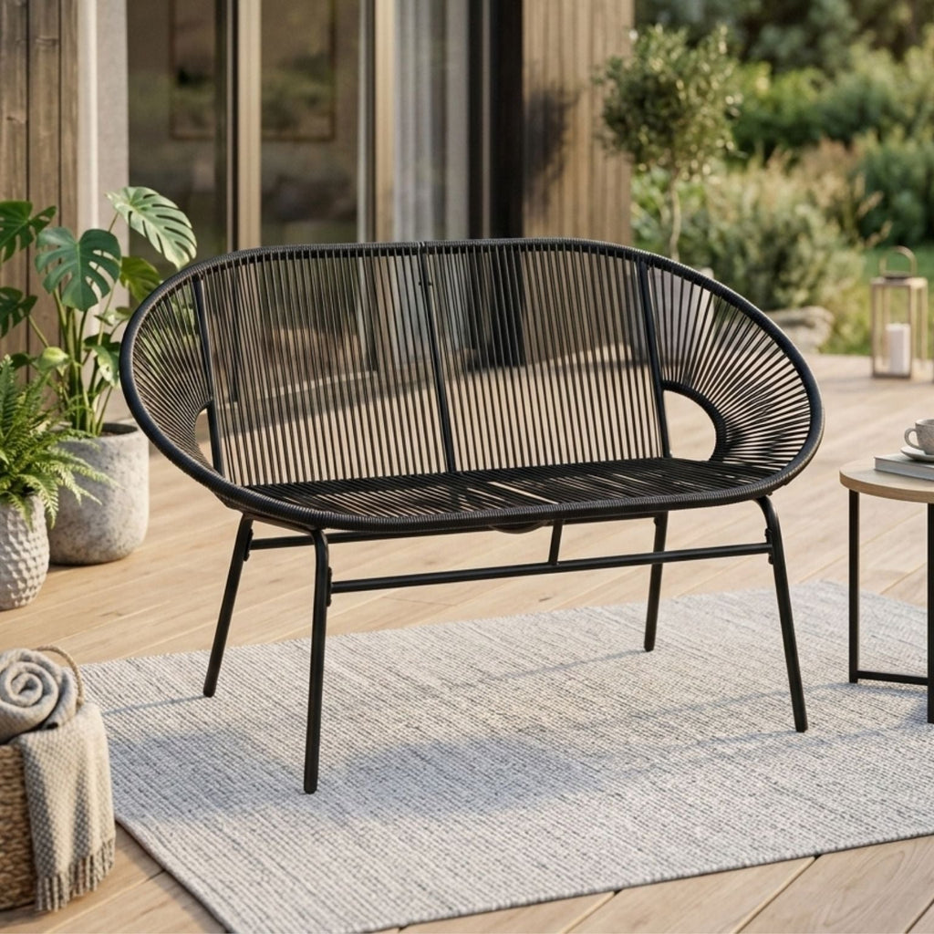 2-Sitzer Gartensofa aus PE-Rattan – ideal für Balkon und Terrasse – Schwarz