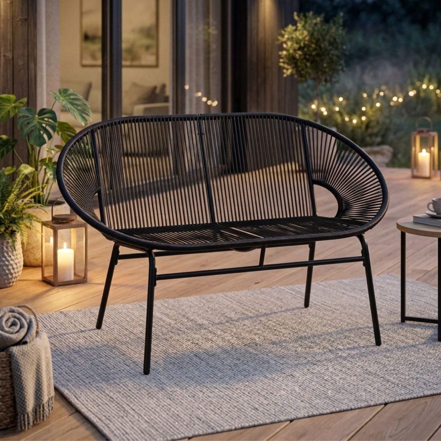 2-Sitzer Gartensofa aus PE-Rattan – ideal für Balkon und Terrasse – Schwarz