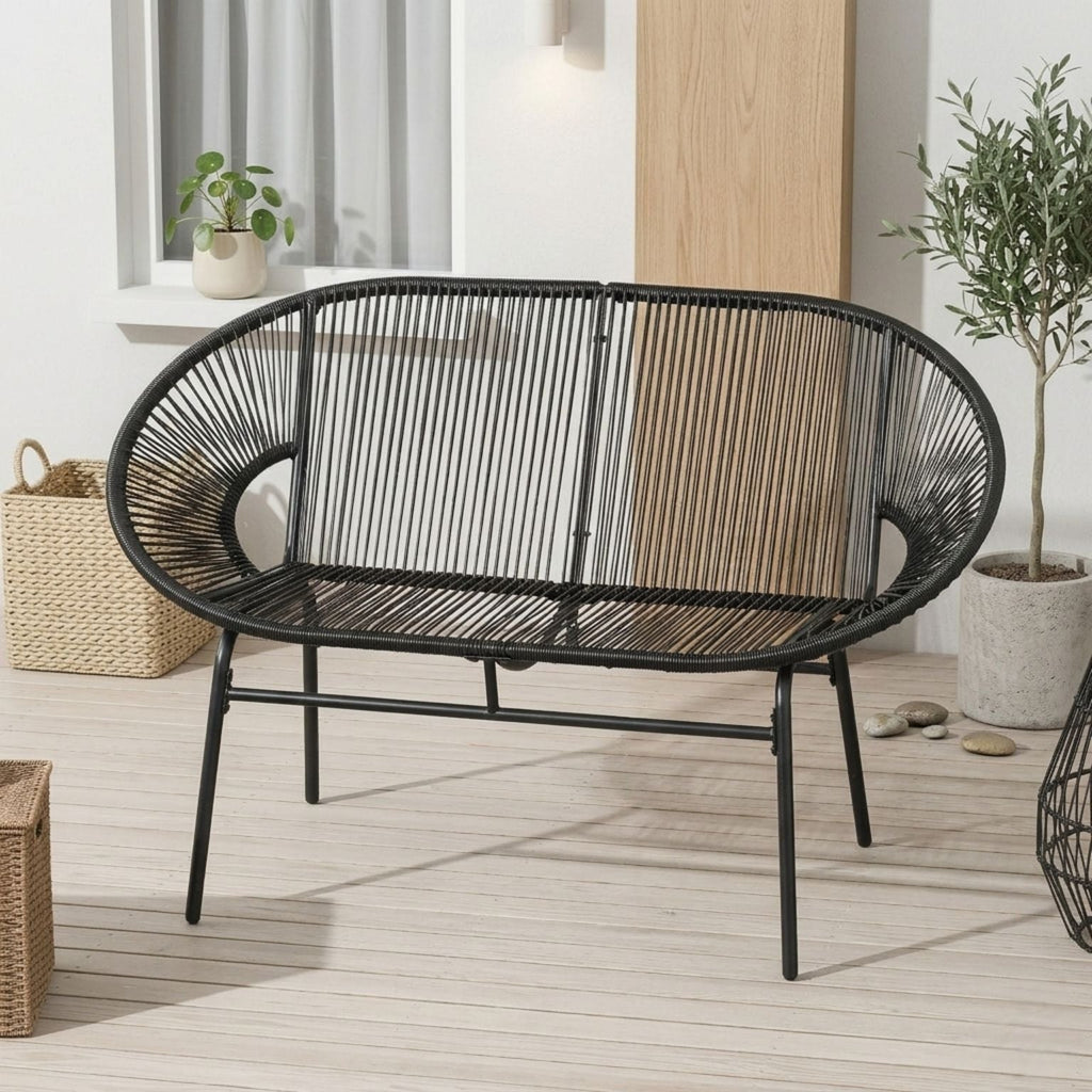 2-Sitzer Gartensofa aus PE-Rattan – ideal für Balkon und Terrasse – Schwarz