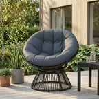 360° drehbarer Papasan-Sessel aus Rattan mit großem Kissen – für innen und außen