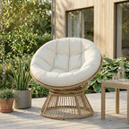 360° drehbarer Papasan-Sessel aus Rattan mit großem Kissen – für innen und außen