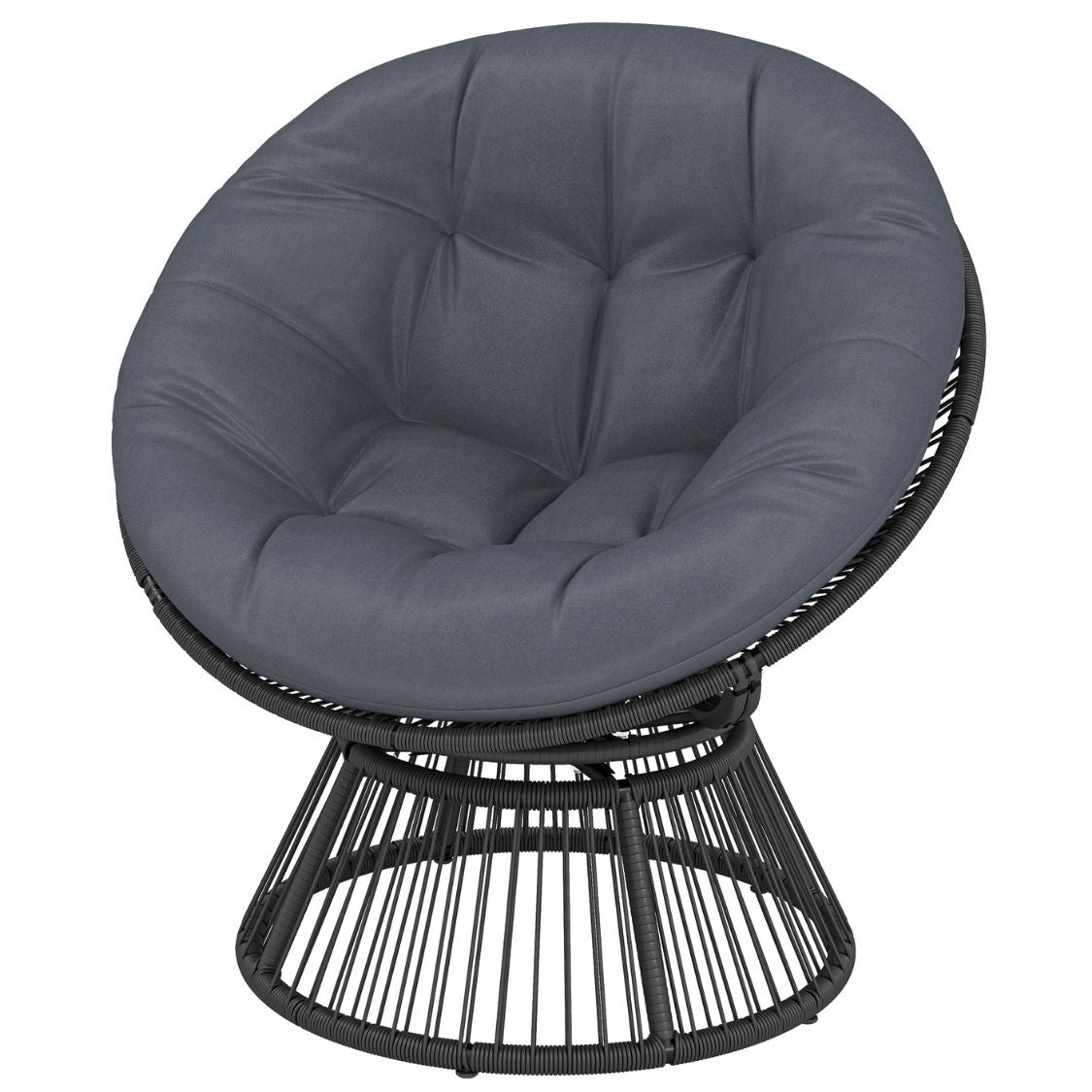360° drehbarer Papasan-Sessel aus Rattan mit großem Kissen – für innen und außen
