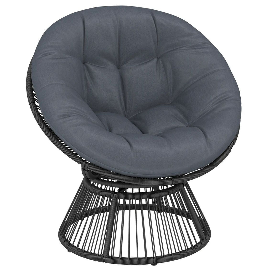 360° drehbarer Papasan-Sessel aus Rattan mit großem Kissen – für innen und außen