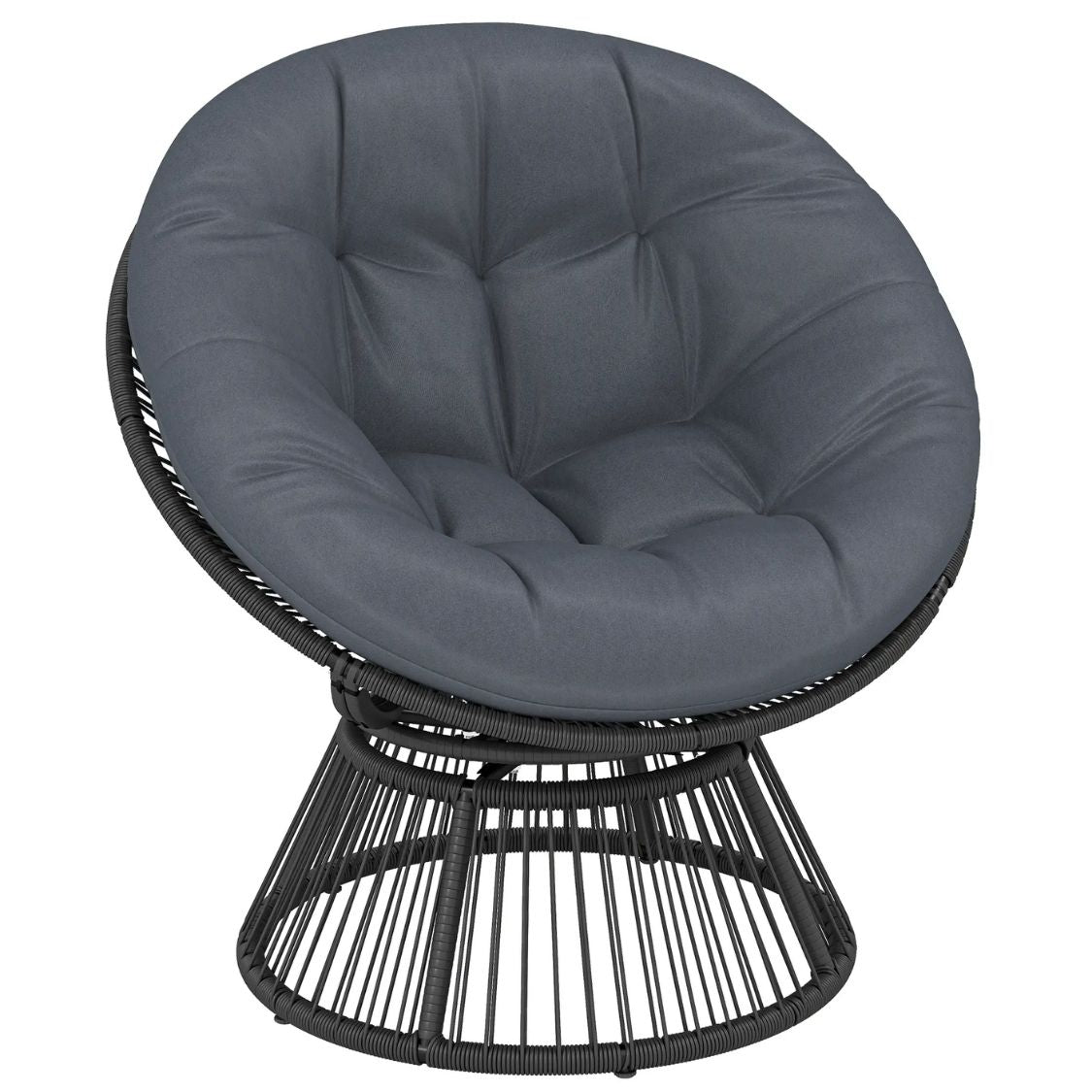 360° drehbarer Papasan-Sessel aus Rattan mit großem Kissen – für innen und außen