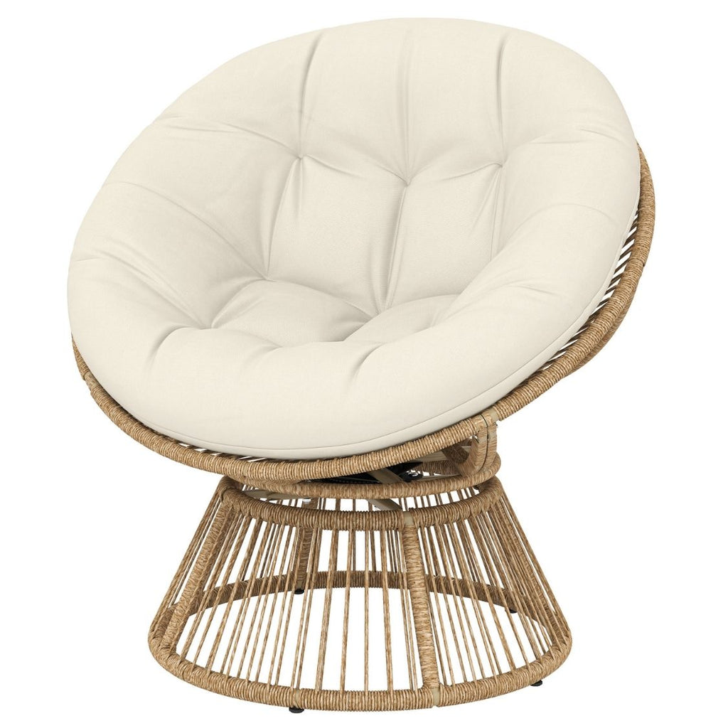360° drehbarer Papasan-Sessel aus Rattan mit großem Kissen – für innen und außen