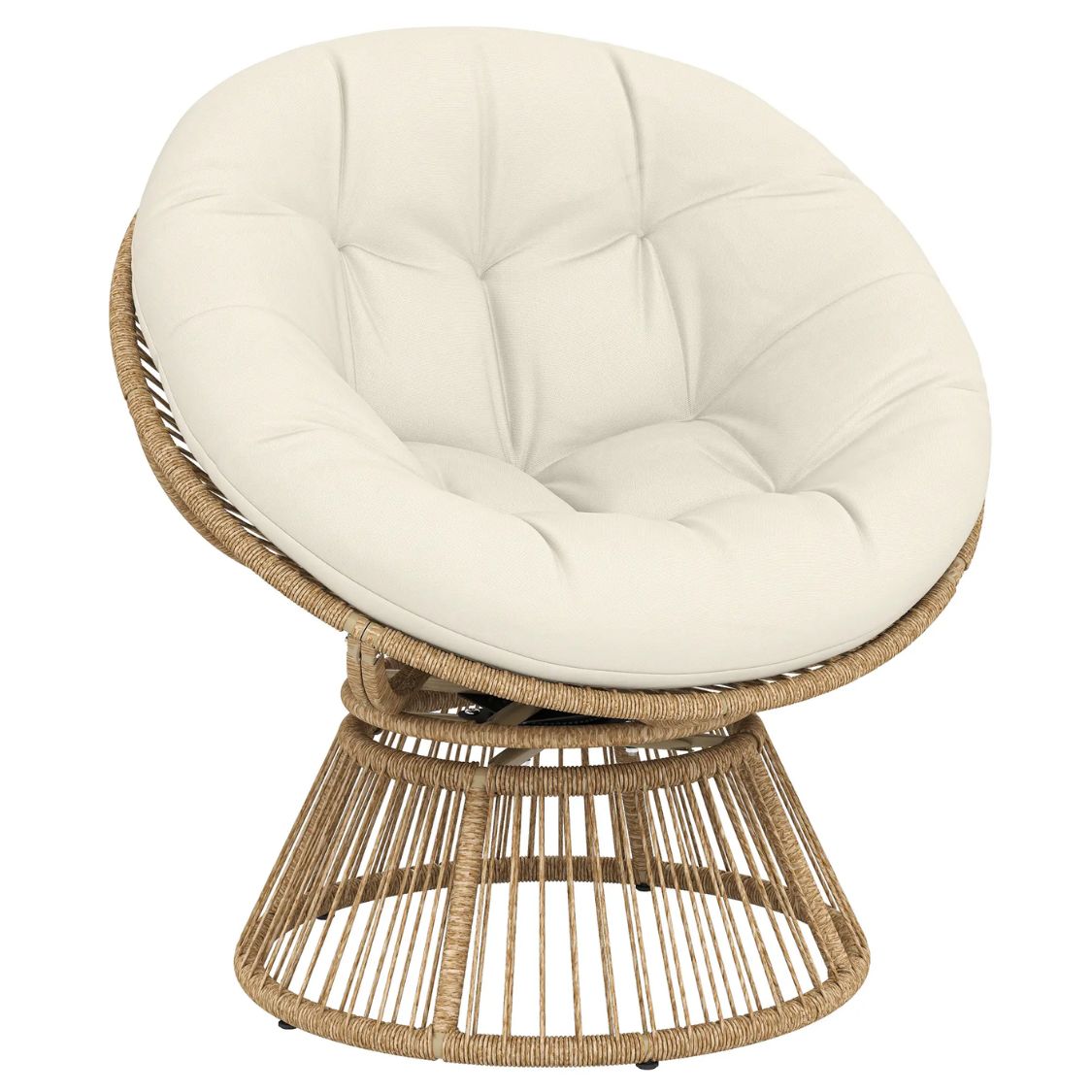 360° drehbarer Papasan-Sessel aus Rattan mit großem Kissen – für innen und außen