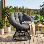 360° drehbarer Papasan-Sessel aus Rattan mit großem Kissen – für innen und außen