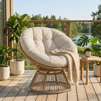 360° drehbarer Papasan-Sessel aus Rattan mit großem Kissen – für innen und außen
