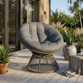 360° drehbarer Papasan-Sessel aus Rattan mit großem Kissen – für innen und außen