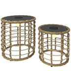 Rattan-Solarlampen – 2er-Set Beistelltische mit Beleuchtung für Terrasse – Ø45 & 35 cm