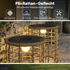 Rattan-Solarlampen – 2er-Set Beistelltische mit Beleuchtung für Terrasse – Ø45 & 35 cm
