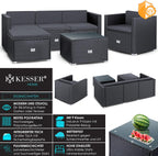 KESSER Polyrattan Lounge Aruba Anthrazit für 4-5 Personen mit Sofa, Sessel, Hocker & Tisch, Wetterfeste Gartenmöbel