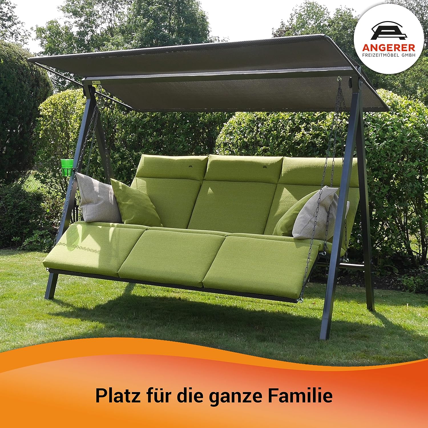 ANGERER Hollywoodschaukel Lounge Smart 3-Sitzer mit Bettfunktion & Sonnendach Gartenliege Schaukel Made in Germany