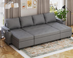 Devoko Ecksofa mit Schlaffunktion L-Form Schlafsofa mit Bettkasten Velours 3-Sitzer