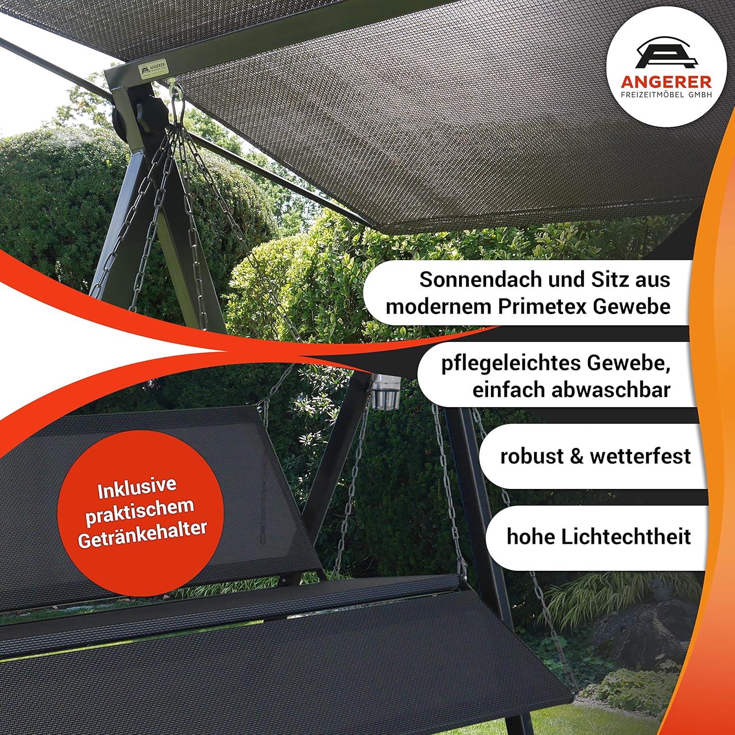 ANGERER Hollywoodschaukel Lounge Smart 3-Sitzer mit Bettfunktion & Sonnendach Gartenliege Schaukel Made in Germany