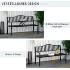 2-Sitzer Gartenbank aus Metall mit Ausziehbarem Tisch – 150 cm, Schwarz