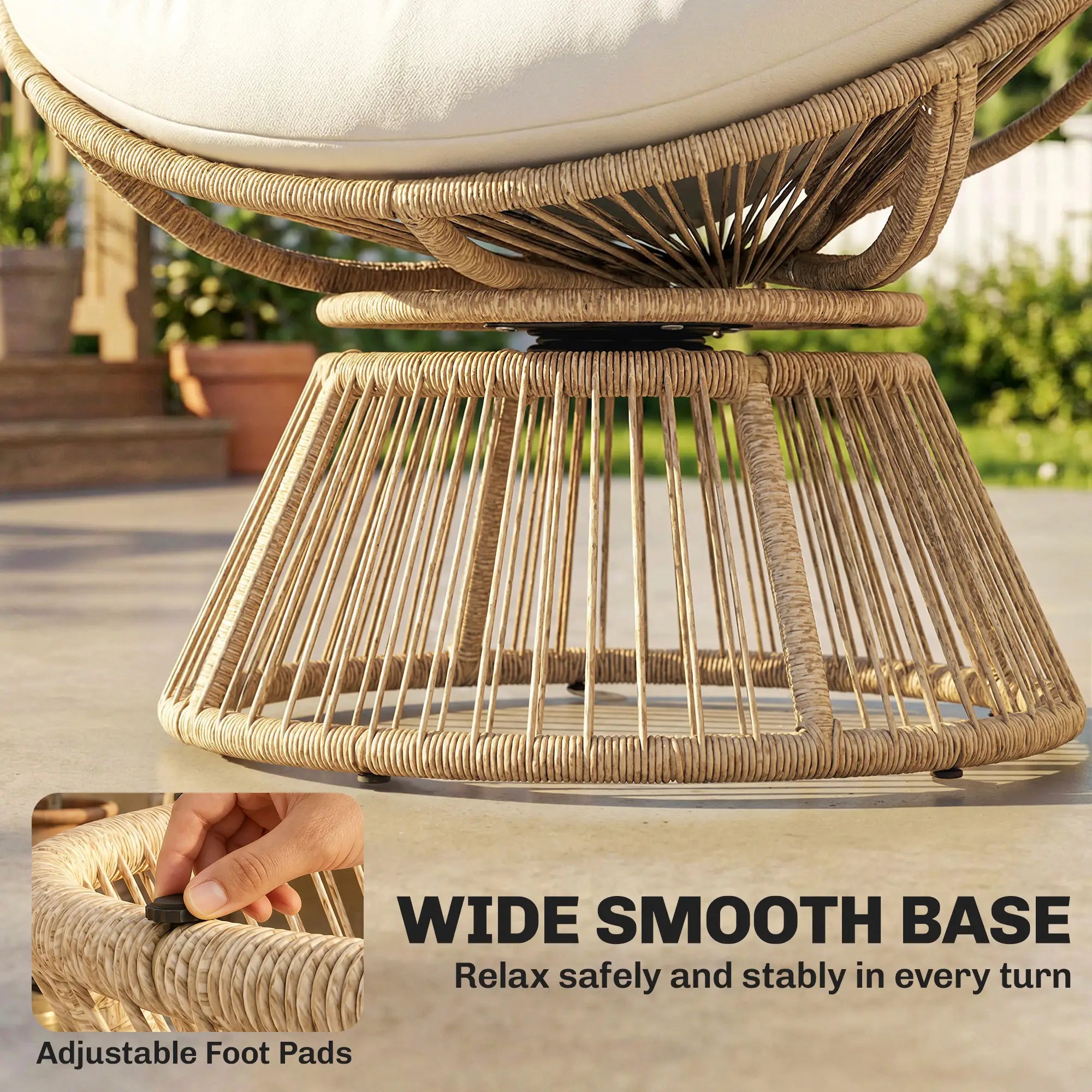 360° drehbarer Papasan-Sessel aus Rattan mit großem Kissen – für innen und außen