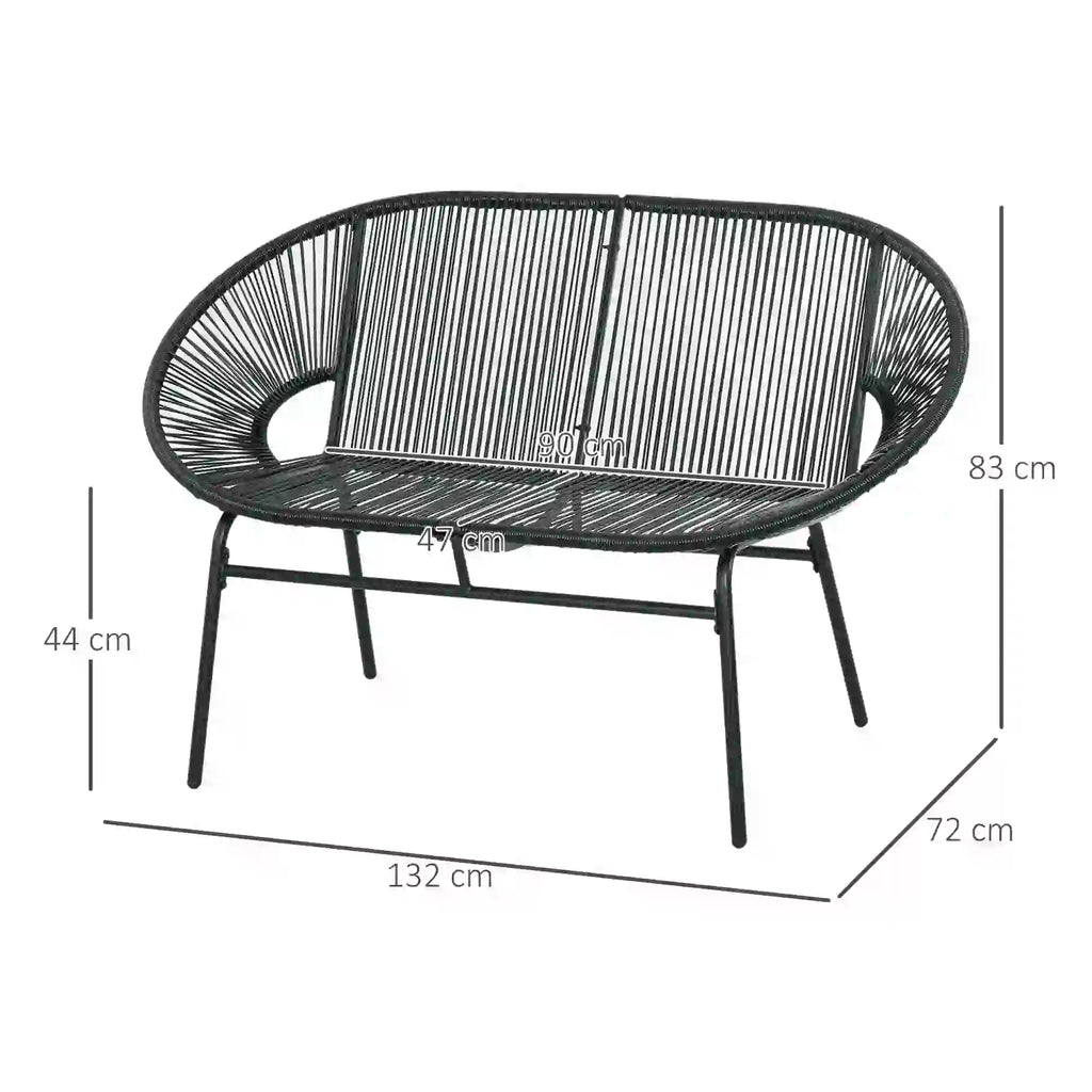 2-Sitzer Gartensofa aus PE-Rattan – ideal für Balkon und Terrasse – Schwarz