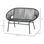 2-Sitzer Gartensofa aus PE-Rattan – ideal für Balkon und Terrasse – Schwarz