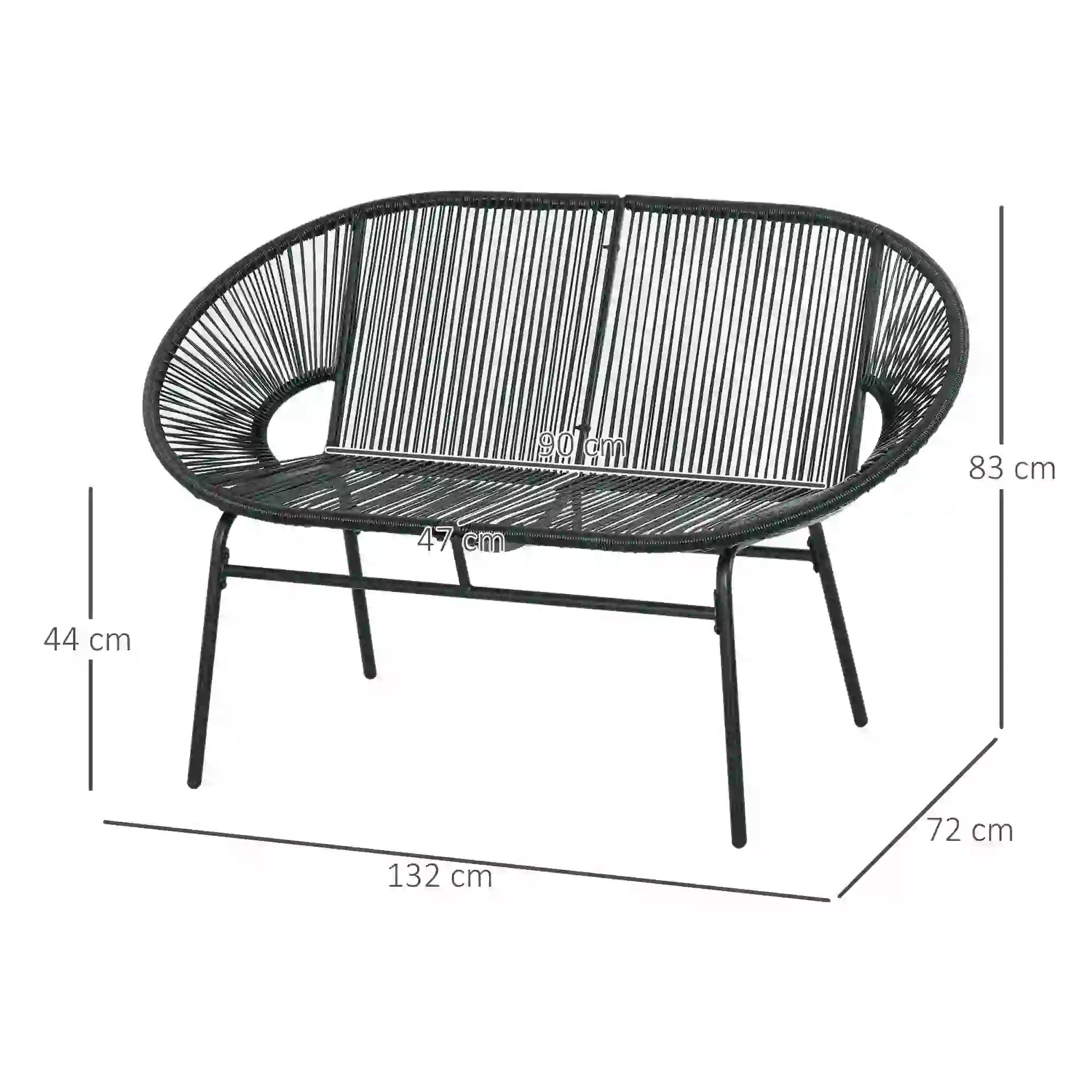 2-Sitzer Gartensofa aus PE-Rattan – ideal für Balkon und Terrasse – Schwarz