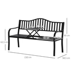 2-Sitzer Gartenbank aus Metall mit Ausziehbarem Tisch – 150 cm, Schwarz