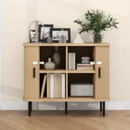 Retro Geriffelter Schrank in Eichenoptik mit Schiebetüren – 90 cm