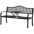 2-Sitzer Gartenbank aus Metall mit Ausziehbarem Tisch – 150 cm, Schwarz