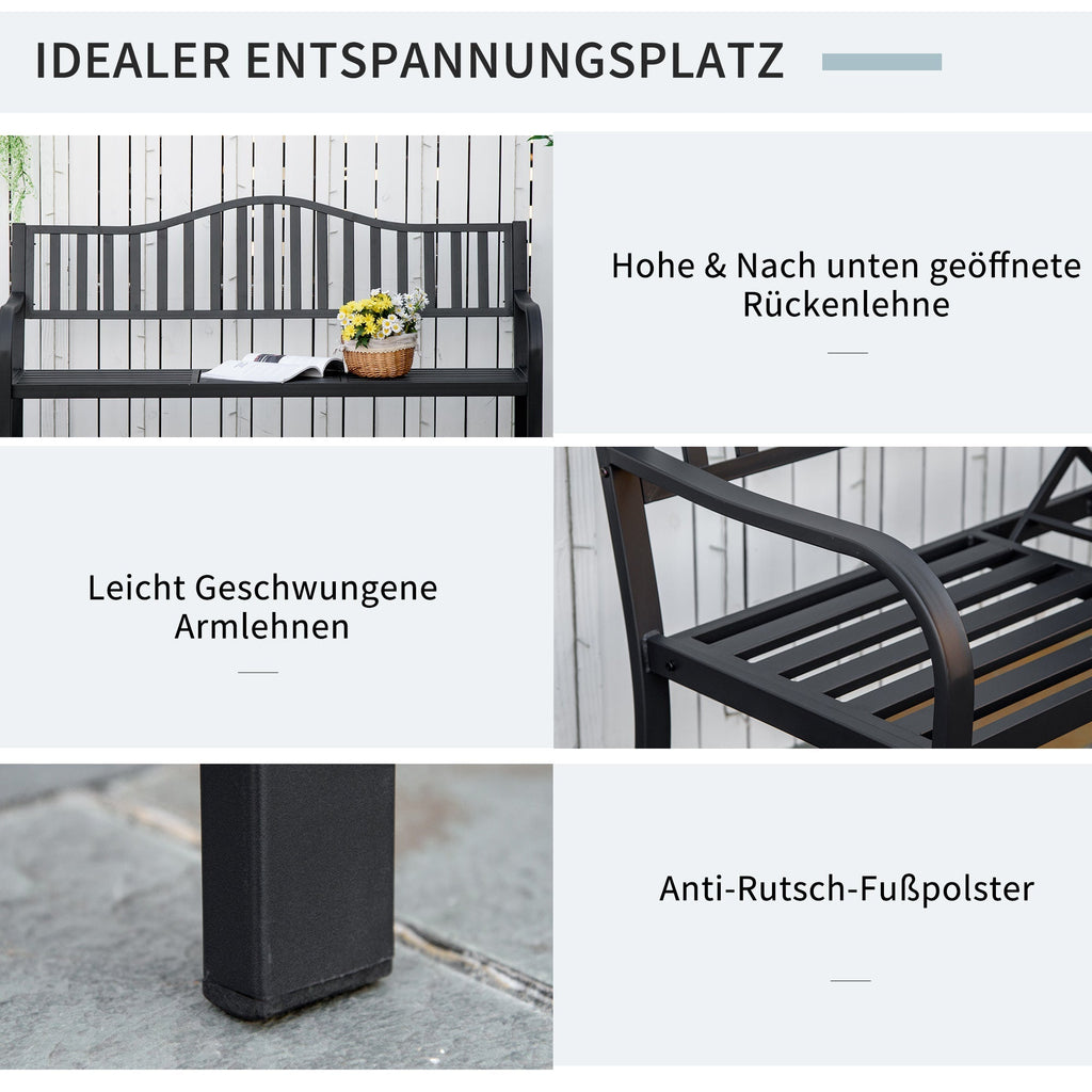 2-Sitzer Gartenbank aus Metall mit Ausziehbarem Tisch – 150 cm, Schwarz