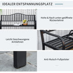 2-Sitzer Gartenbank aus Metall mit Ausziehbarem Tisch – 150 cm, Schwarz
