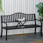 2-Sitzer Gartenbank aus Metall mit Ausziehbarem Tisch – 150 cm, Schwarz