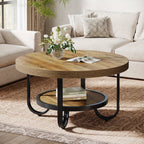 Eleganter runder Couchtisch mit Ablage – Gebogener Stahlrahmen – Ø80 cm