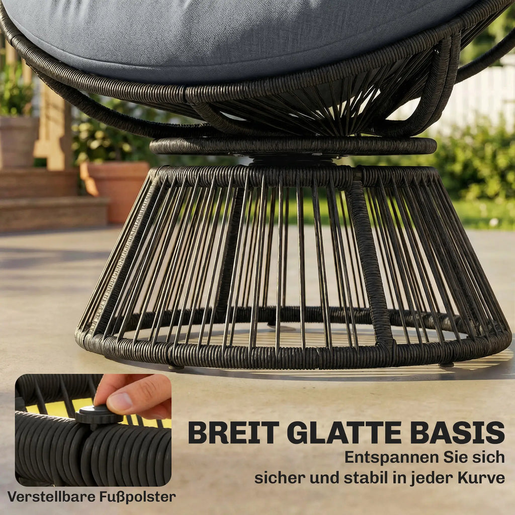 360° drehbarer Papasan-Sessel aus Rattan mit großem Kissen – für innen und außen