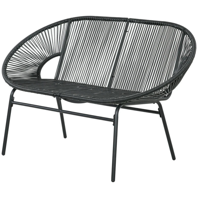 2-Sitzer Gartensofa aus PE-Rattan – ideal für Balkon und Terrasse – Schwarz