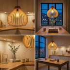 Elegante Deckenlampe aus Naturholz – Skulpturales Tropfenförmiges Design