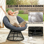 360° drehbarer Papasan-Sessel aus Rattan mit großem Kissen – für innen und außen