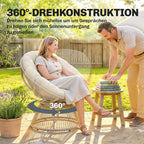 360° drehbarer Papasan-Sessel aus Rattan mit großem Kissen – für innen und außen