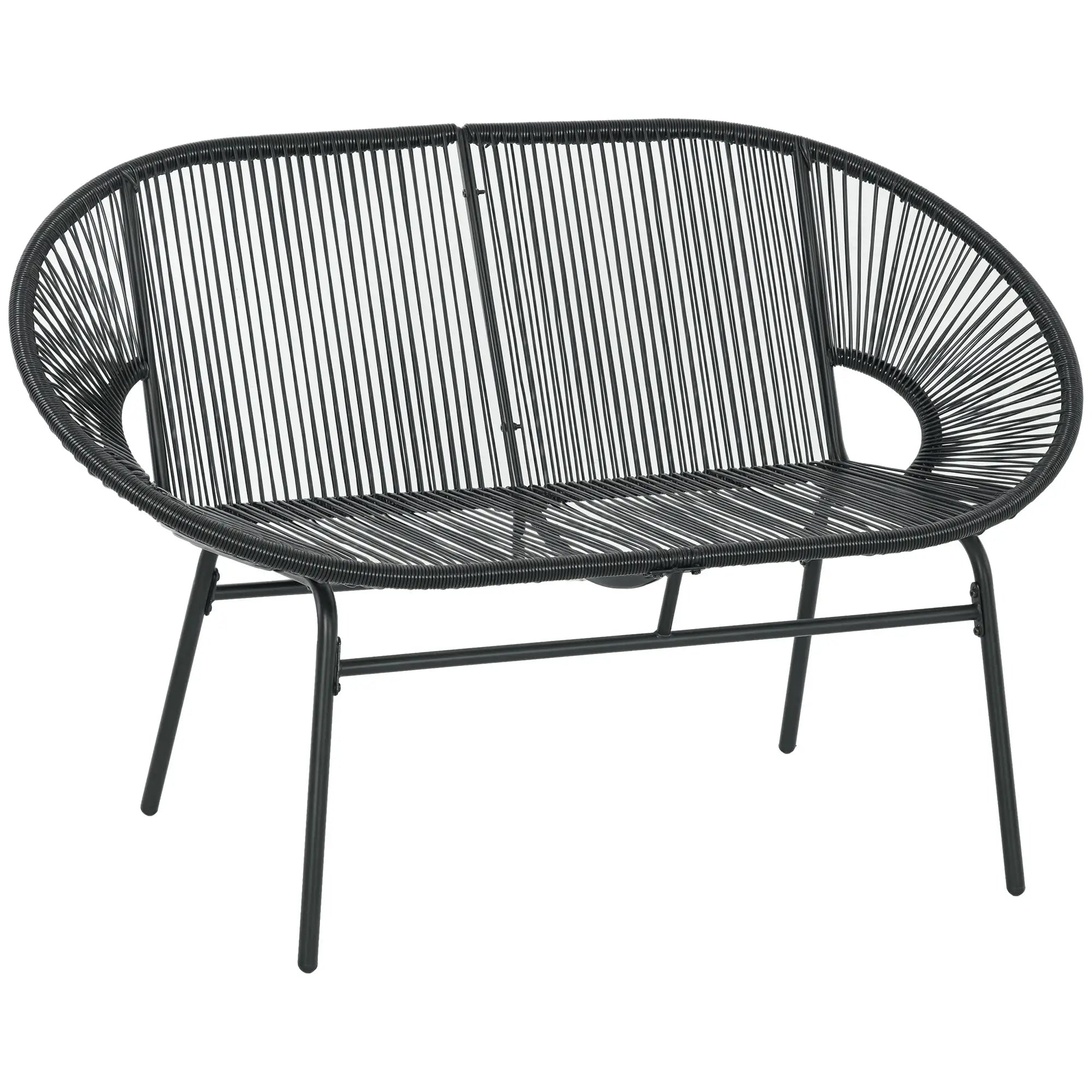 2-Sitzer Gartensofa aus PE-Rattan – ideal für Balkon und Terrasse – Schwarz